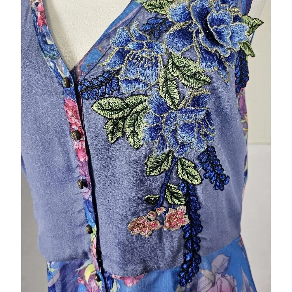 Aratta Silent Journey Small Floral Embroidered Maxi Dress Boho Chic Flowy READ - Picture 5 of 10